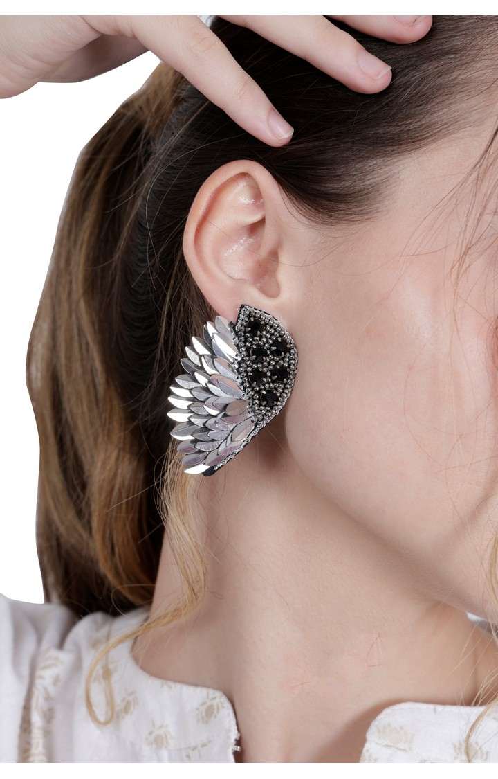 Elegant Angel Wing Earrings Silver with Cluster Earrings