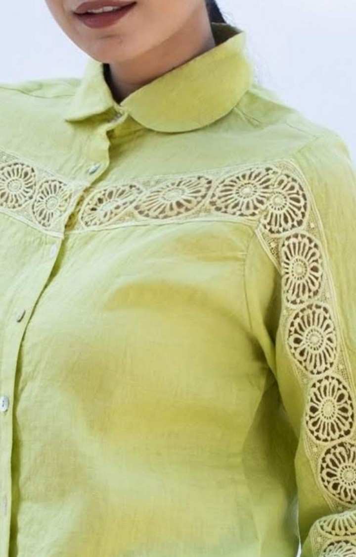 Women's Green Linen Lace Casual Shirt