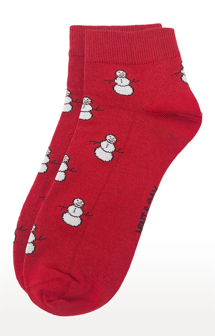 Mint & Oak | Mint & Oak Mr. SnowMen Red Ankle Length Socks for Men 1
