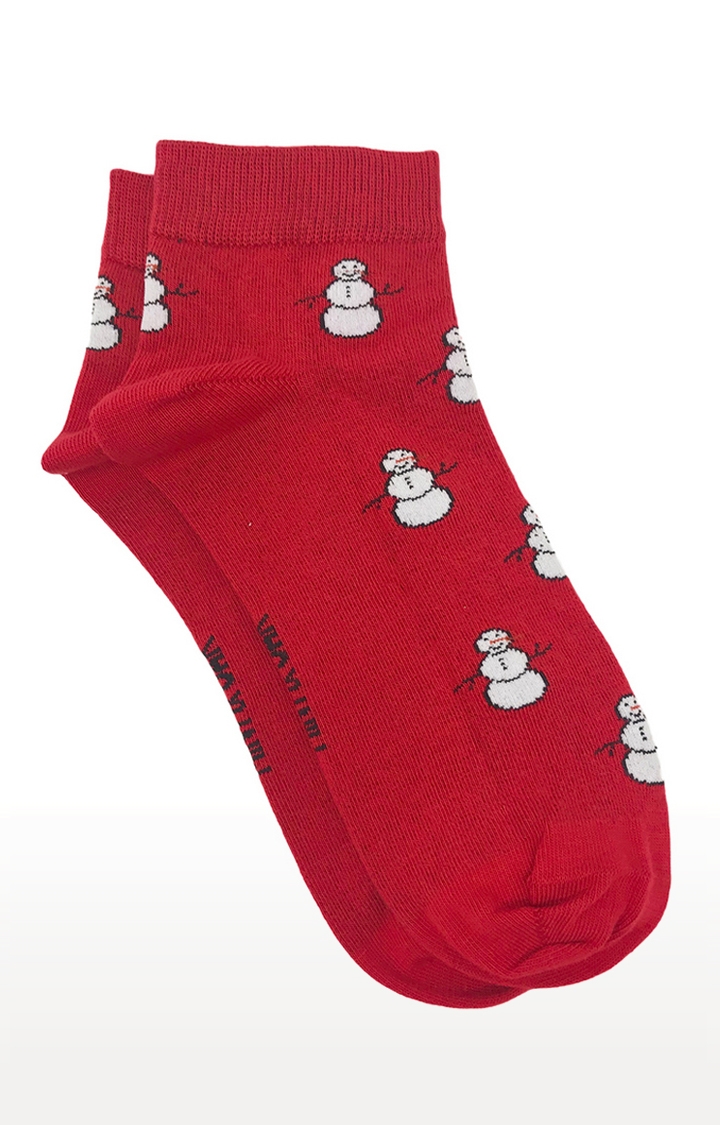 Mint & Oak | Mint & Oak Mr. SnowMen Red Ankle Length Socks for Men 0