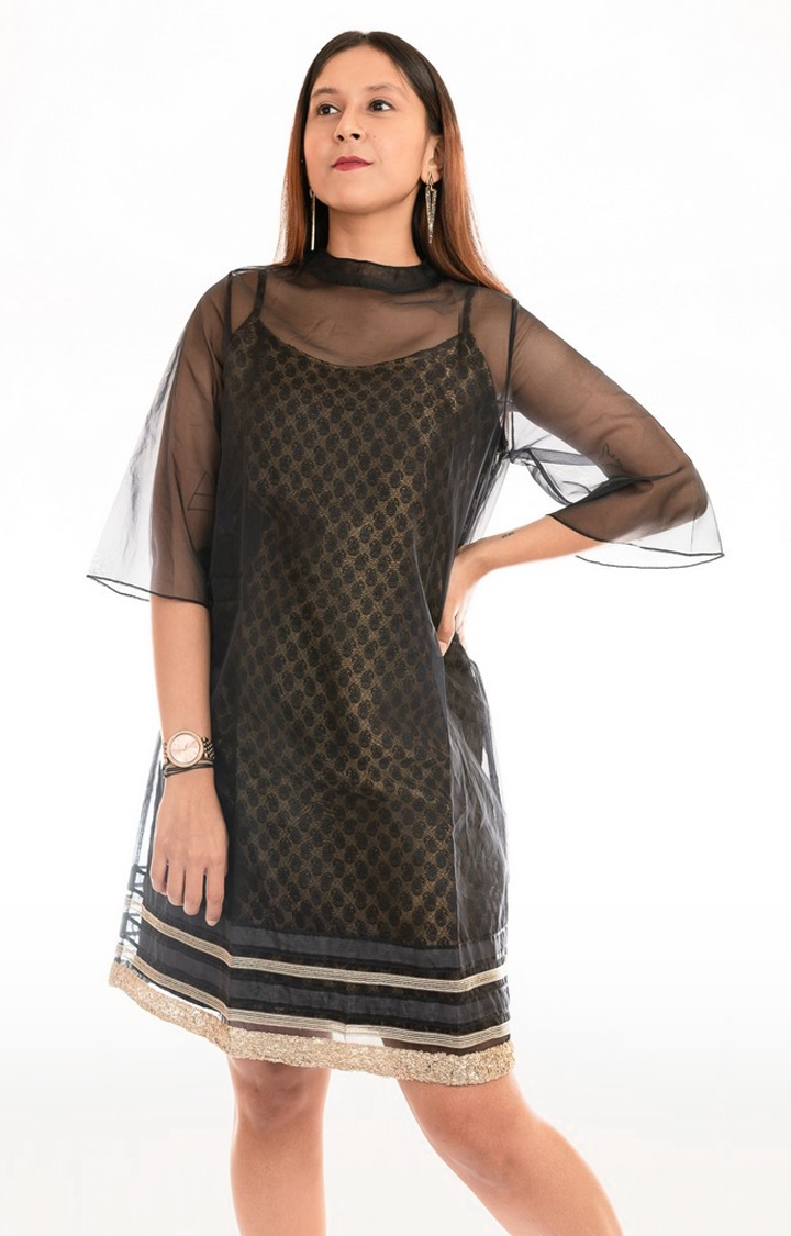 INGINIOUS Clothing Co. | Women's Black Blended Printed Shift Dress