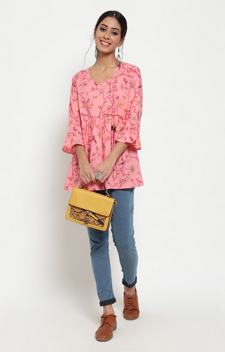 Pink Floral Printed Top With Dori