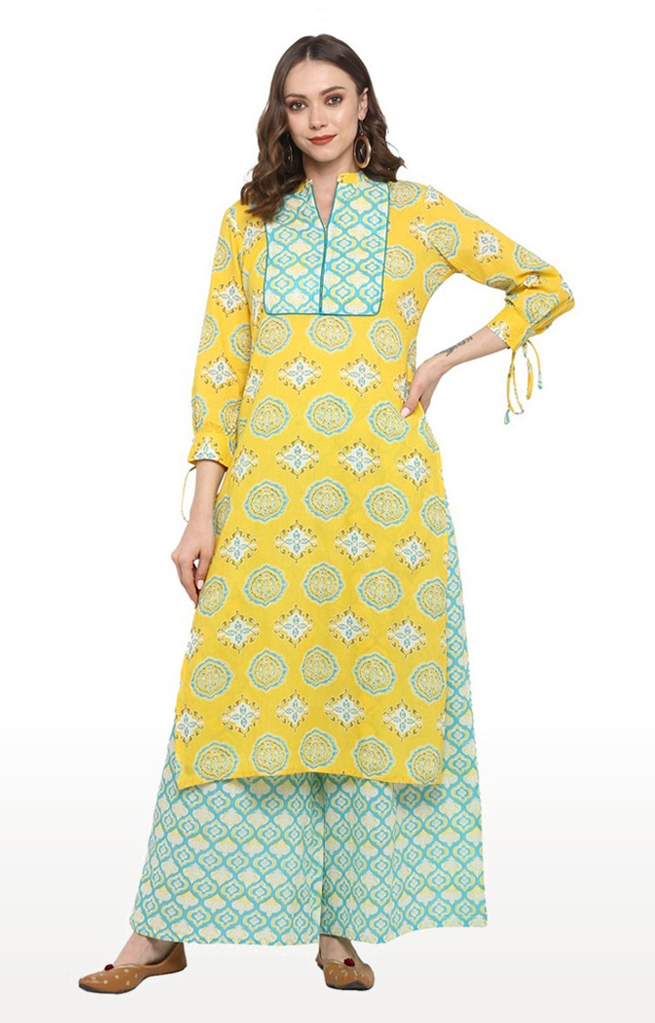 ANTARAN | Antaran Women Yellow Printed Kurta And Palazzo Set 0