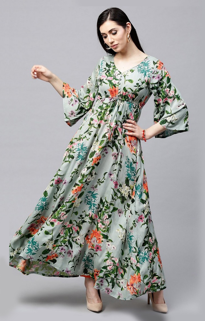Light Blue Floral Maxi Dress 