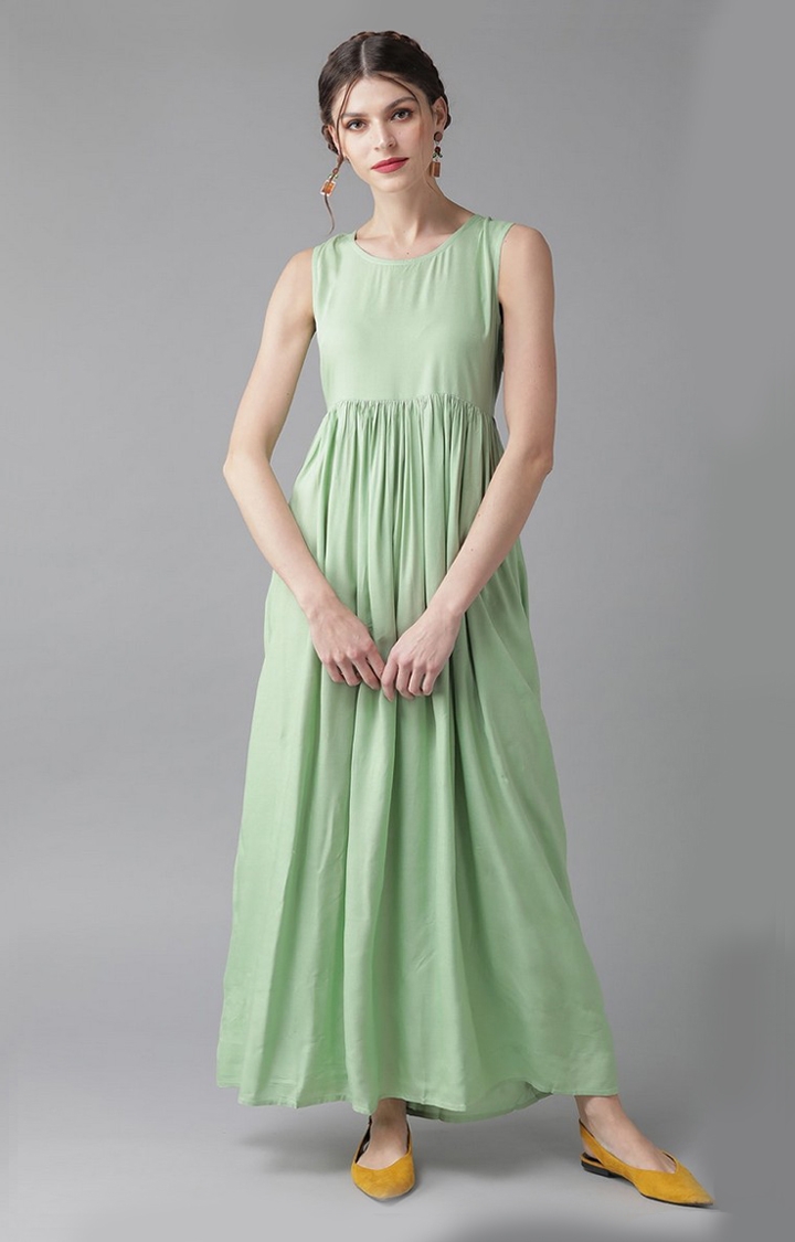 ANTARAN | Women Green And Mustard Floral Layered Maxi Dress 0