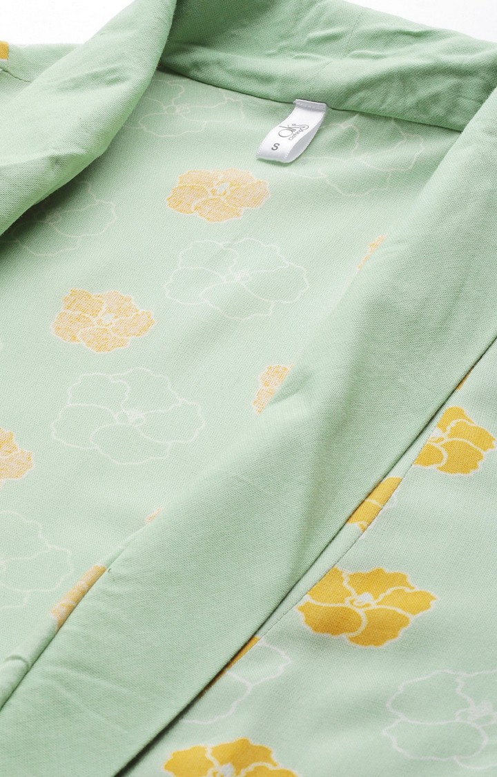 ANTARAN | Women Green And Mustard Floral Layered Maxi Dress 3