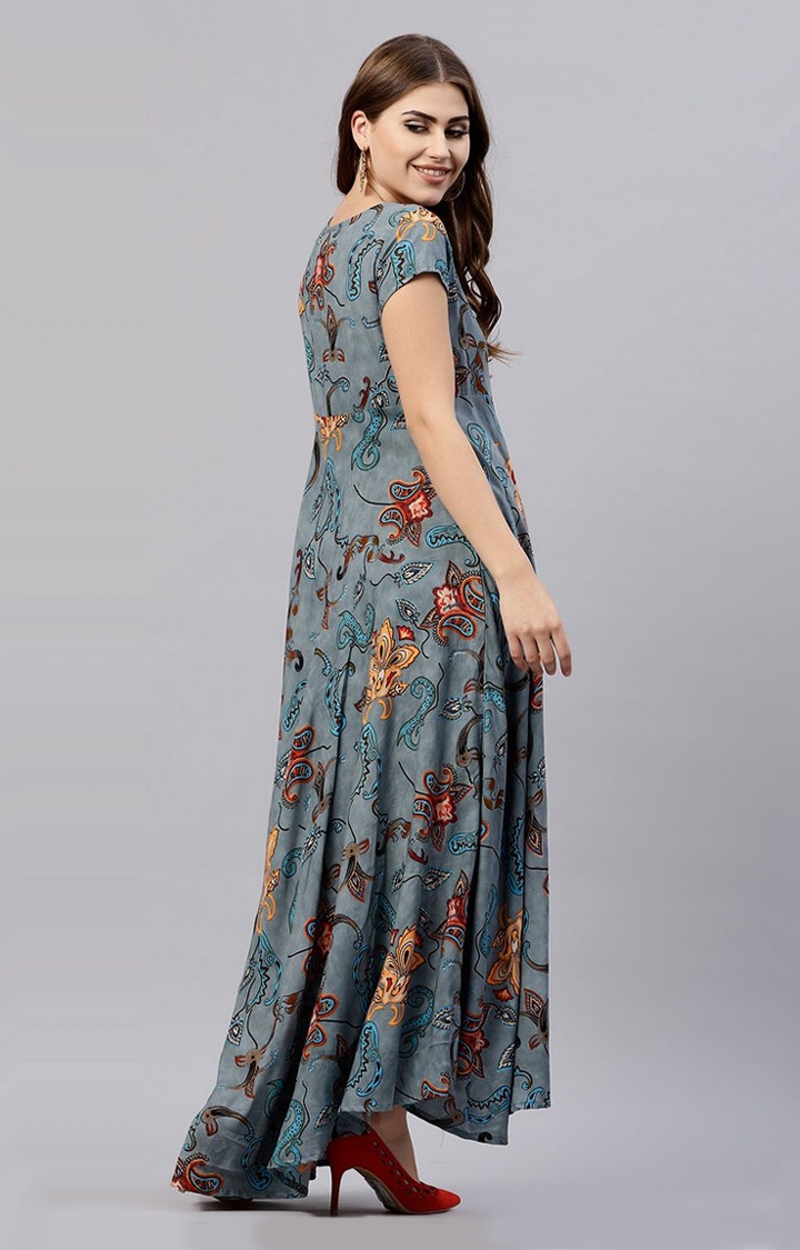 ANTARAN | Women Grey Floral Maxi Dress 3