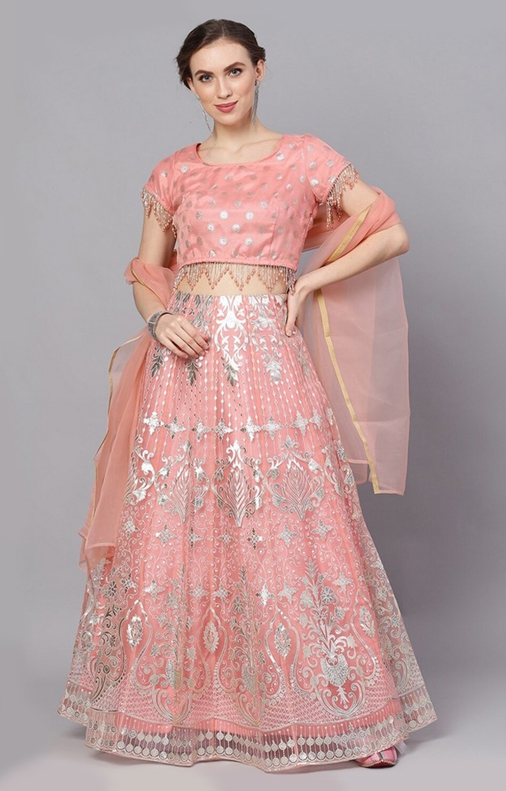 Pink HARNAAZ Embroidered Lehenga | WaliaJones