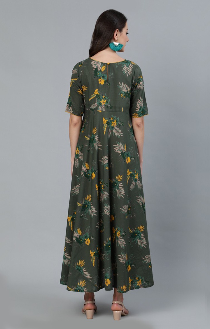 Green And Yellow Floral Printed Maternity Maxi Dress