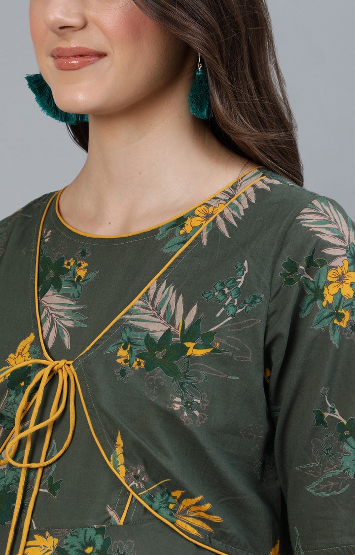 Green And Yellow Floral Printed Maternity Maxi Dress