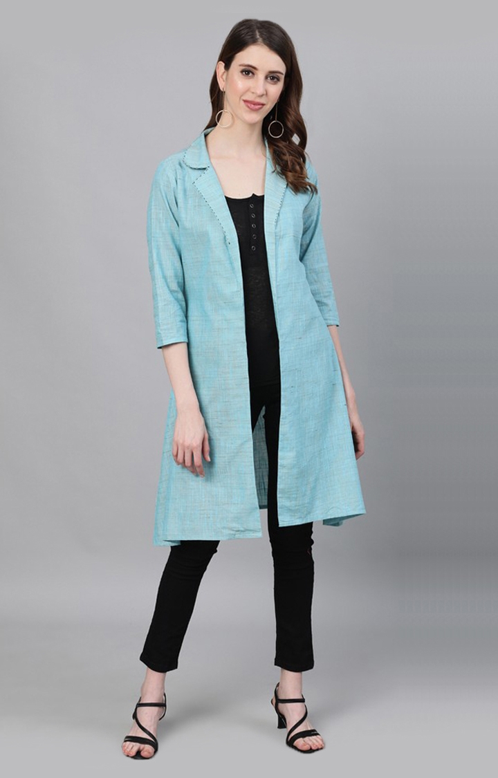 ANTARAN | Blue Amsterdam Embroidered Front Open Jacket 0