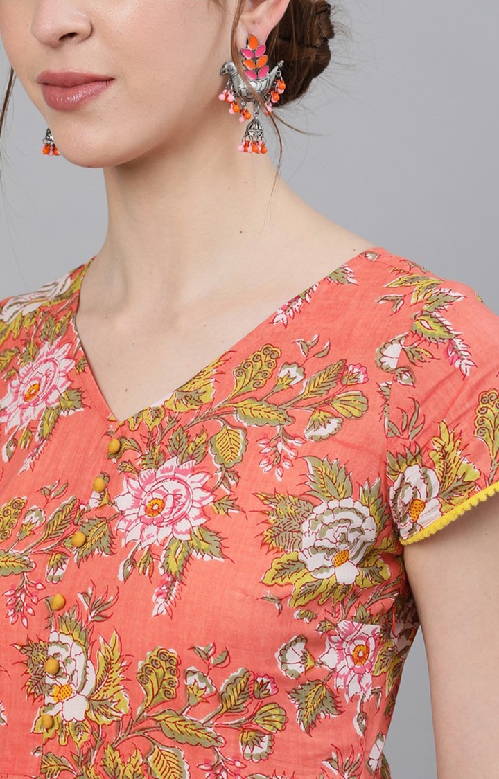 ANTARAN | Peach & Yellow Floral Printed Flared Maxi 4