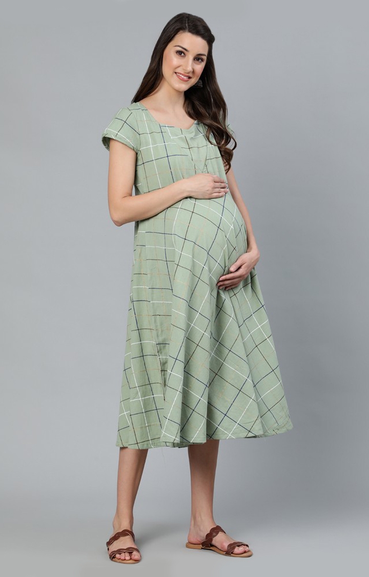 ANTARAN | Green Checked Maternity Dress 0