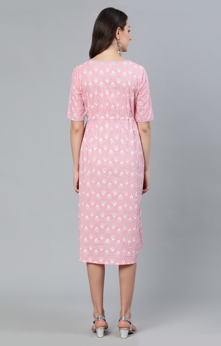 ANTARAN | Pink & White Khari Printed A-Line Maternity Dress 3