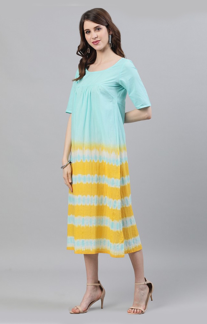 ANTARAN | Blue & Yellow Tie And Dye A-Line Dress 1