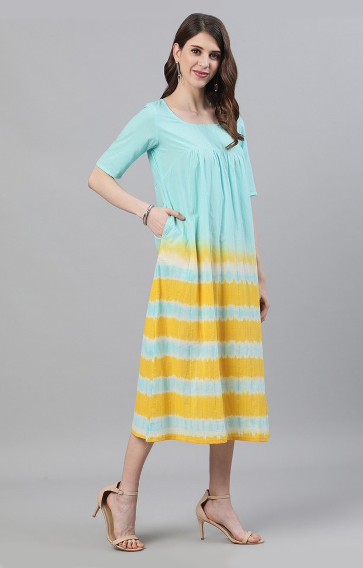 ANTARAN | Blue & Yellow Tie And Dye A-Line Dress 2