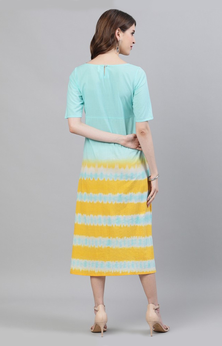 ANTARAN | Blue & Yellow Tie And Dye A-Line Dress 3