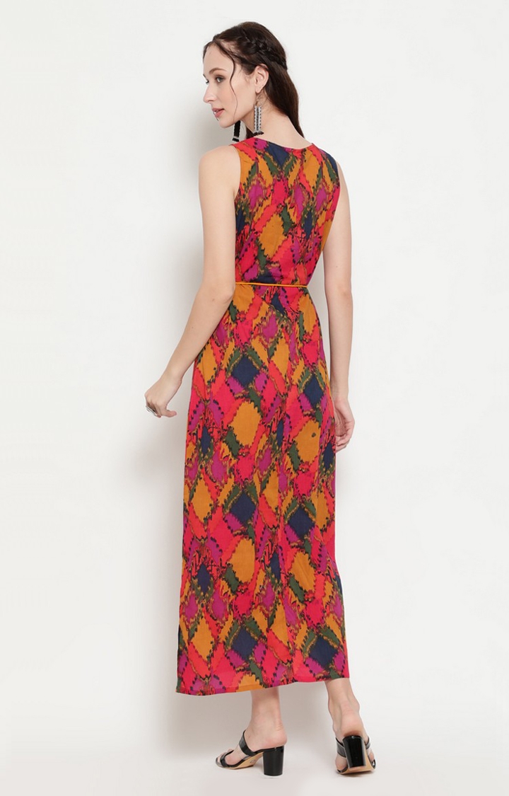 ANTARAN | Multi-coloured Printed Straight Maxi Dress With Dori 3