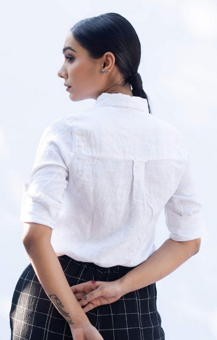 Women's White Linen Textured Casual Shirt