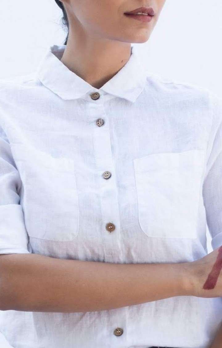 Women's White Linen Textured Casual Shirt