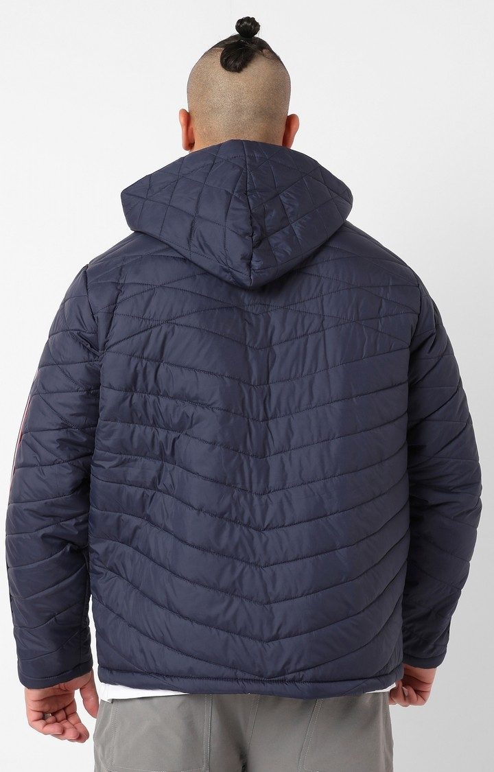 Men's Blue Solid Puffer Jackets