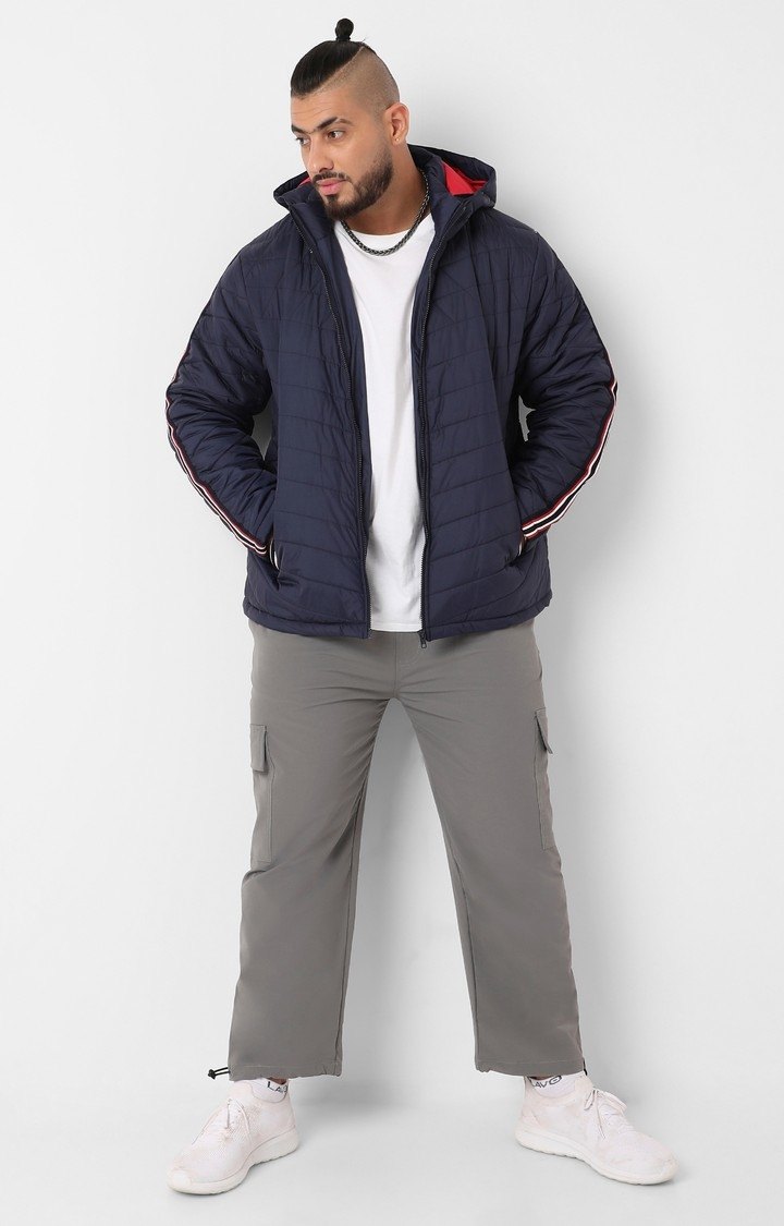 Men's Blue Solid Puffer Jackets