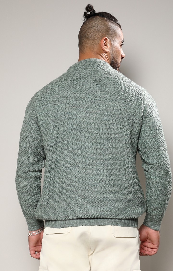 Men's Olive Green Textured Knit Pullover Sweater