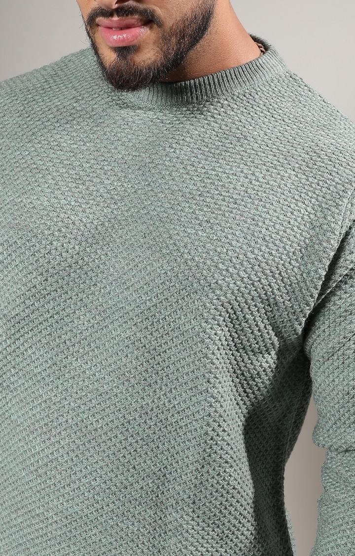 Men's Green Solid Sweaters