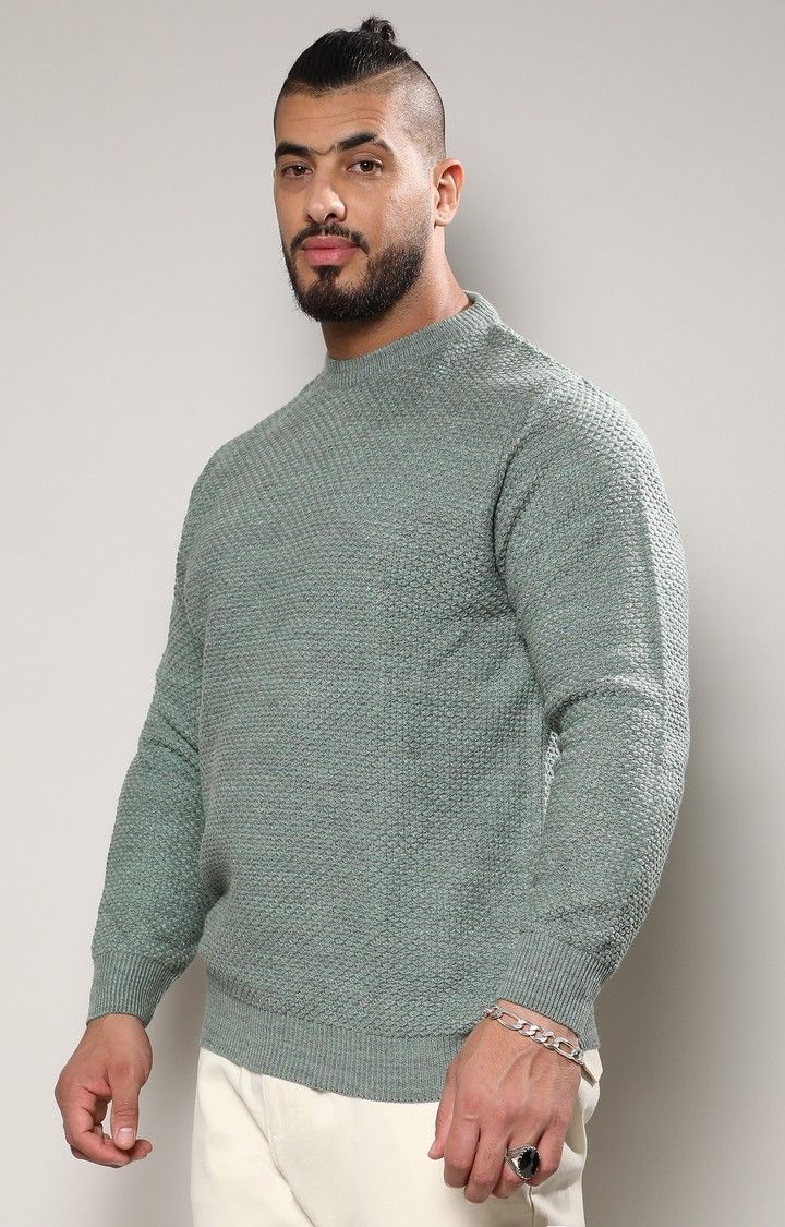 Men's Green Solid Sweaters