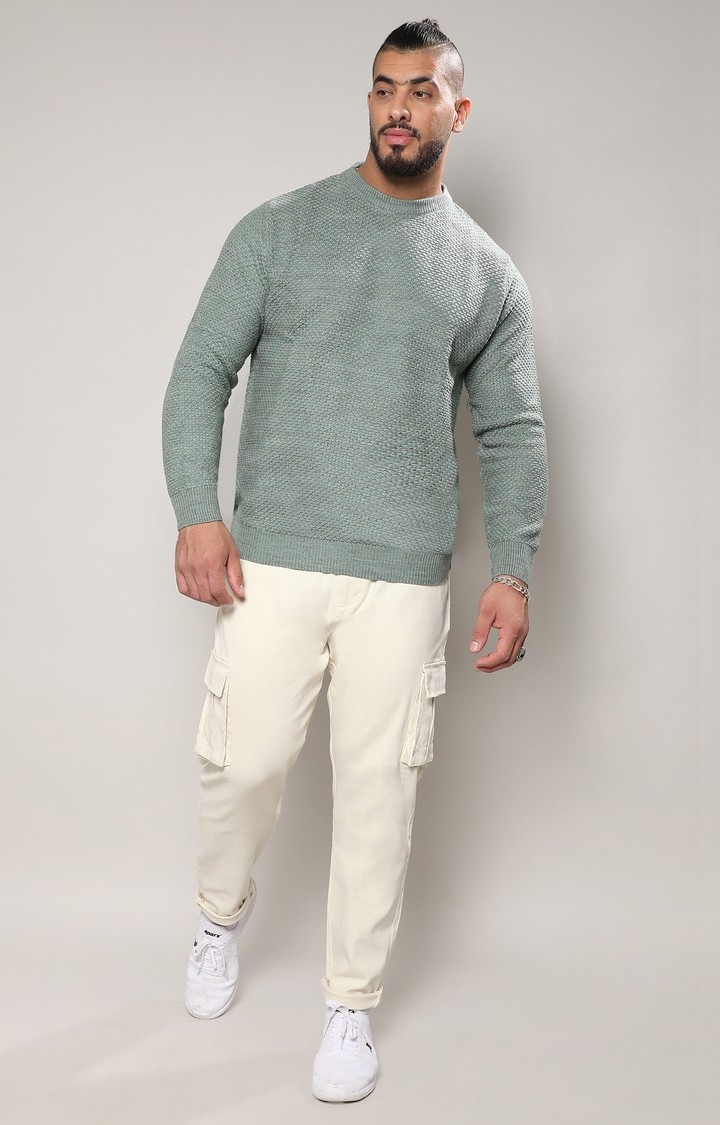 Men's Green Solid Sweaters