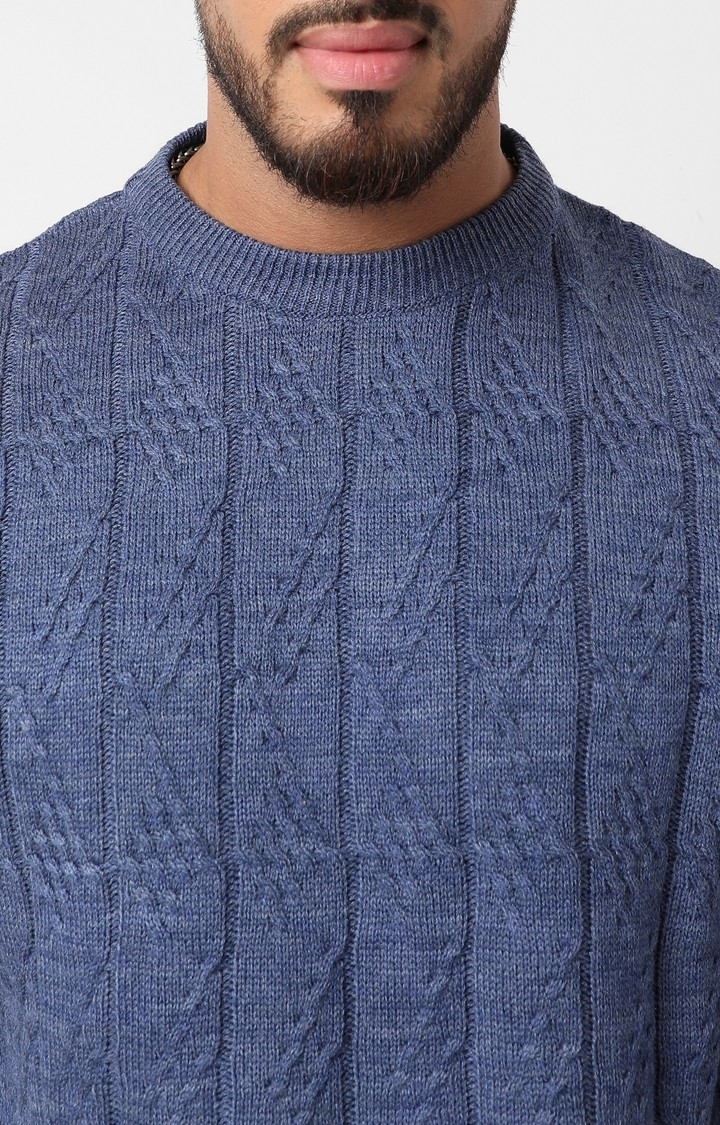 Men's Blue Textured Knit Pullover Sweater