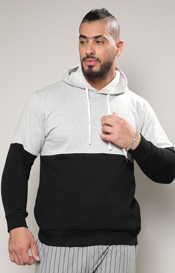 Men's Black & Grey Pullover Hoodie With Ribbed Hem
