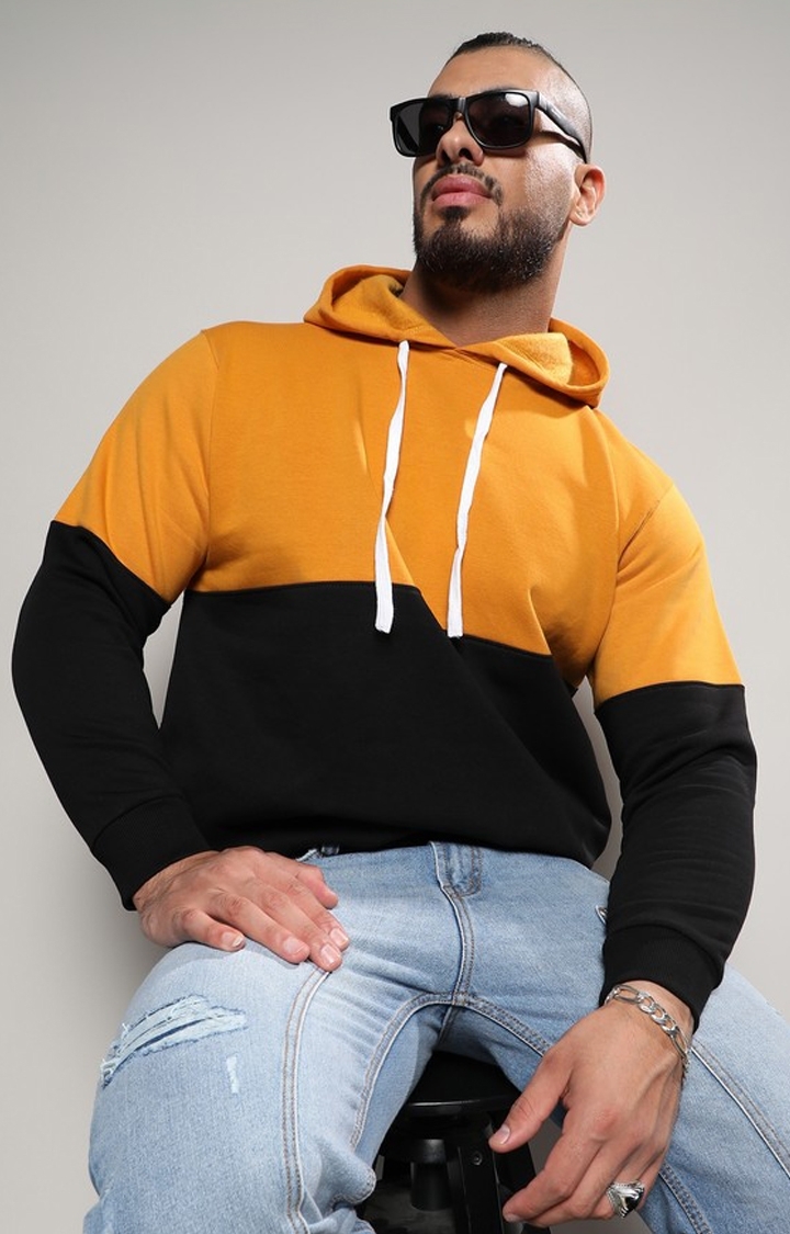 Instafab Plus | Men's Black & Mustard Yellow Contrast Panel Sweatshirt