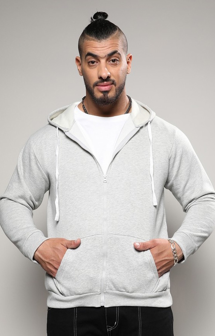 Men's Grey Solid Hoodies