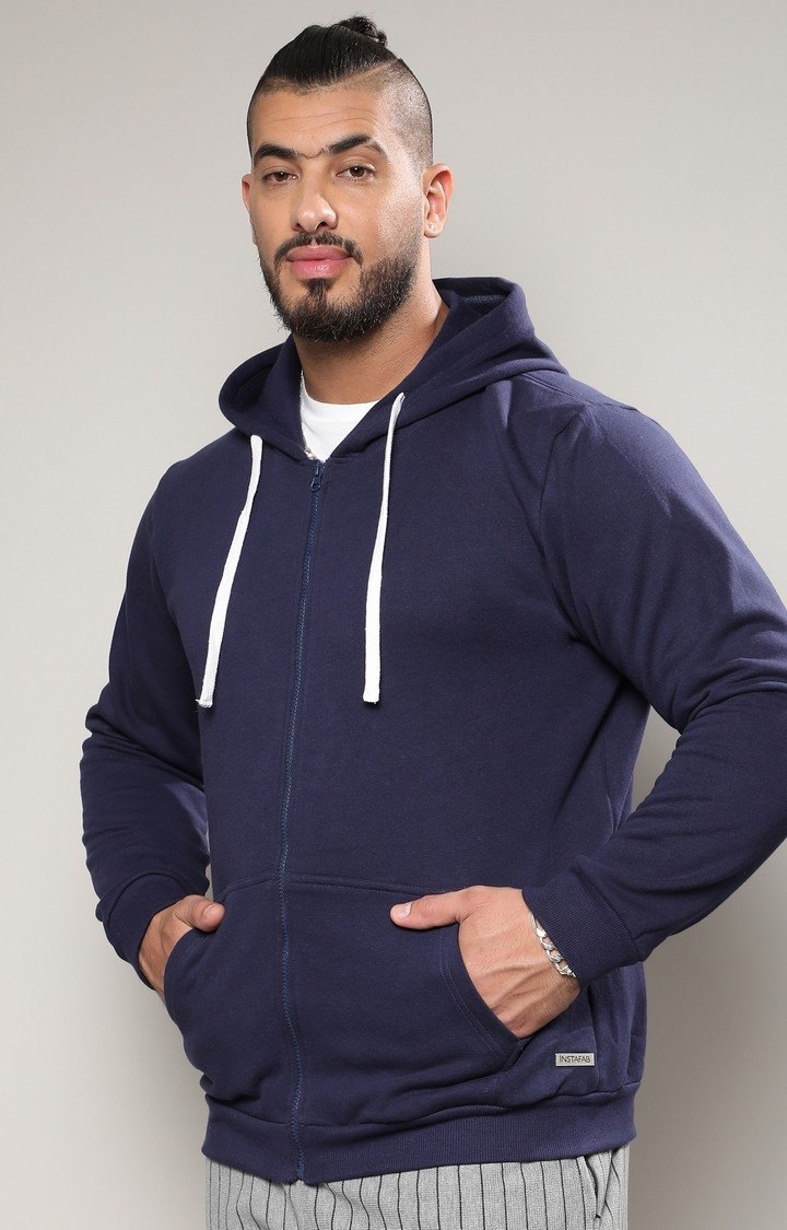 Men's Blue Solid Hoodies