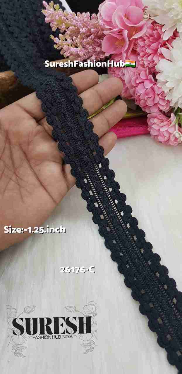 Product Name: Double Side Open Scallop Jhalar Lace – Black-26176-C