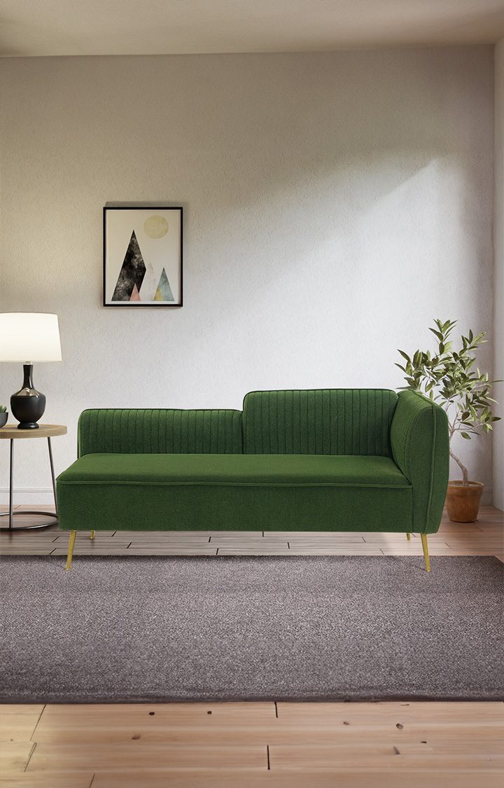 neudot Diva RHS Sofa Chaise Lounger with Golden Legs for Living Room|Bedroom|2 Person Sofa|Diwan|Premium Fabric | Solid Wood Frame|2 Seater (Colour : Emerald Green (DIY))
