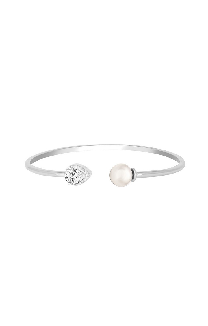 Silver CZ Tear Accent Cuff Kada