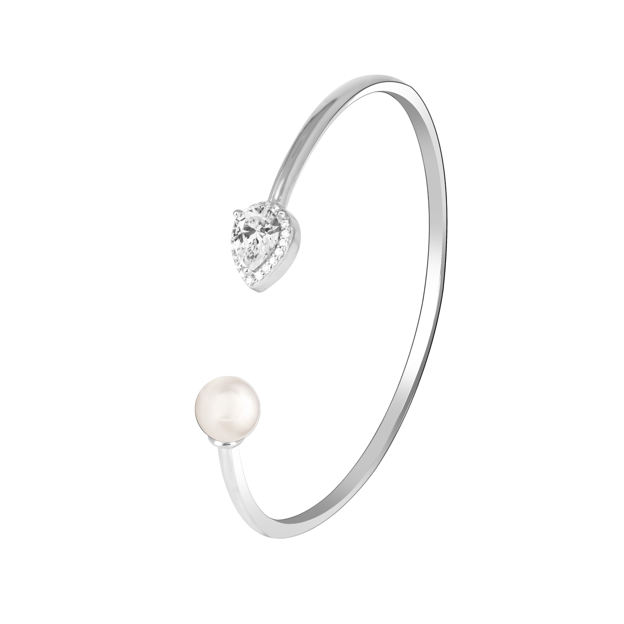 Silver CZ Tear Accent Cuff Kada