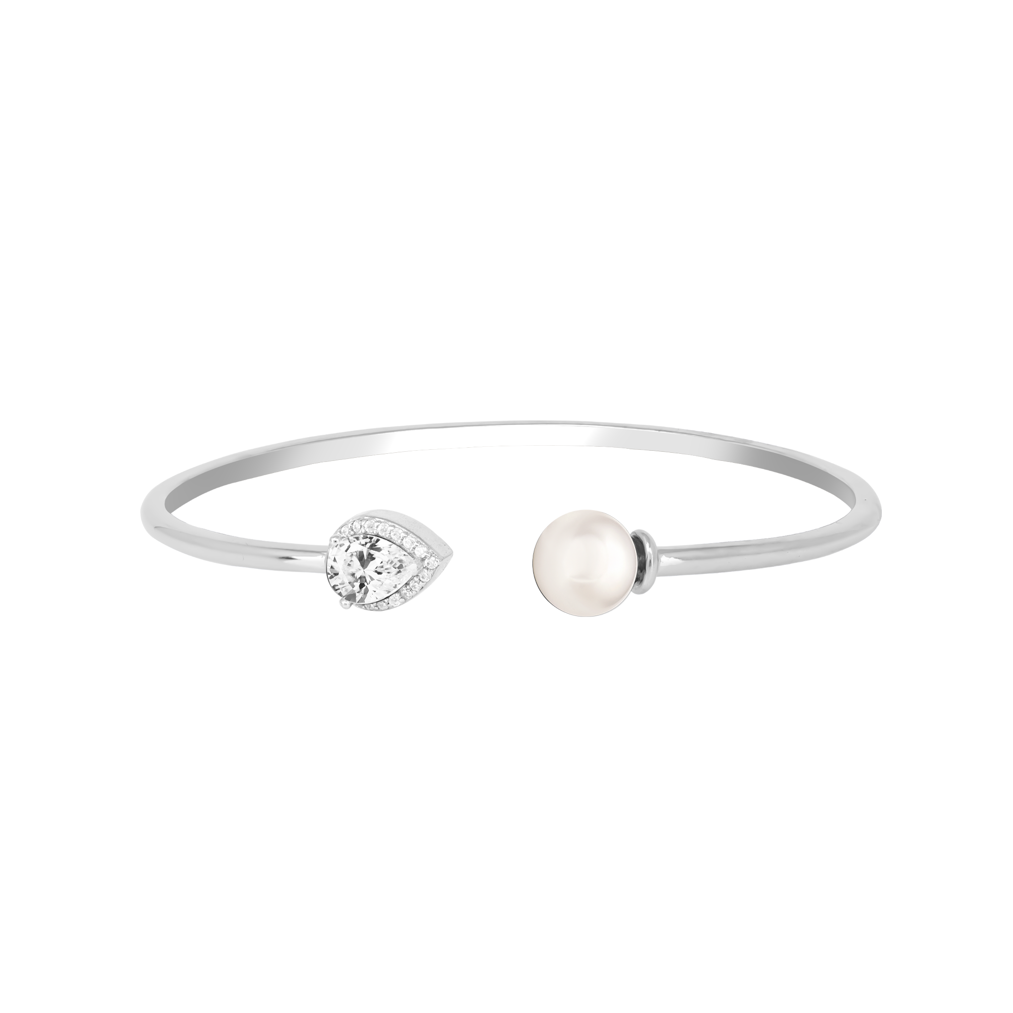 Silver CZ Tear Accent Cuff Kada