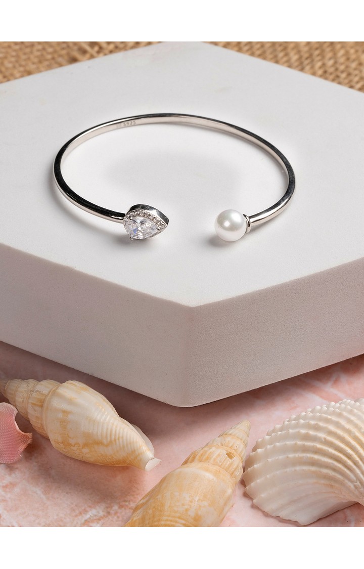 Silver CZ Tear Accent Cuff Kada