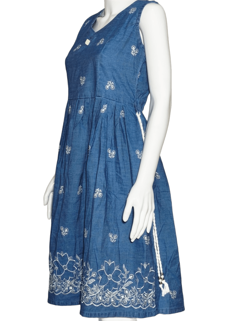 Balaji Creation Women's Blue Denim Embroidered Short Midi Dress