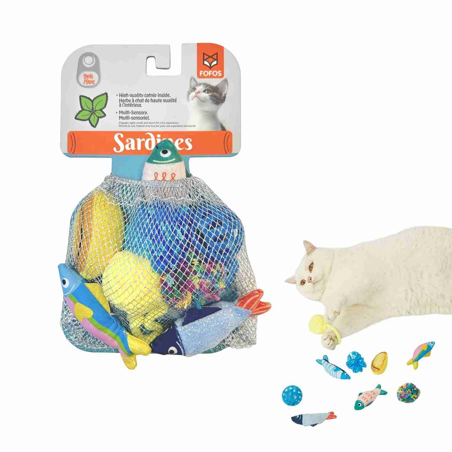 Fofos Sardine Toy for Cats, (Pack of 9)