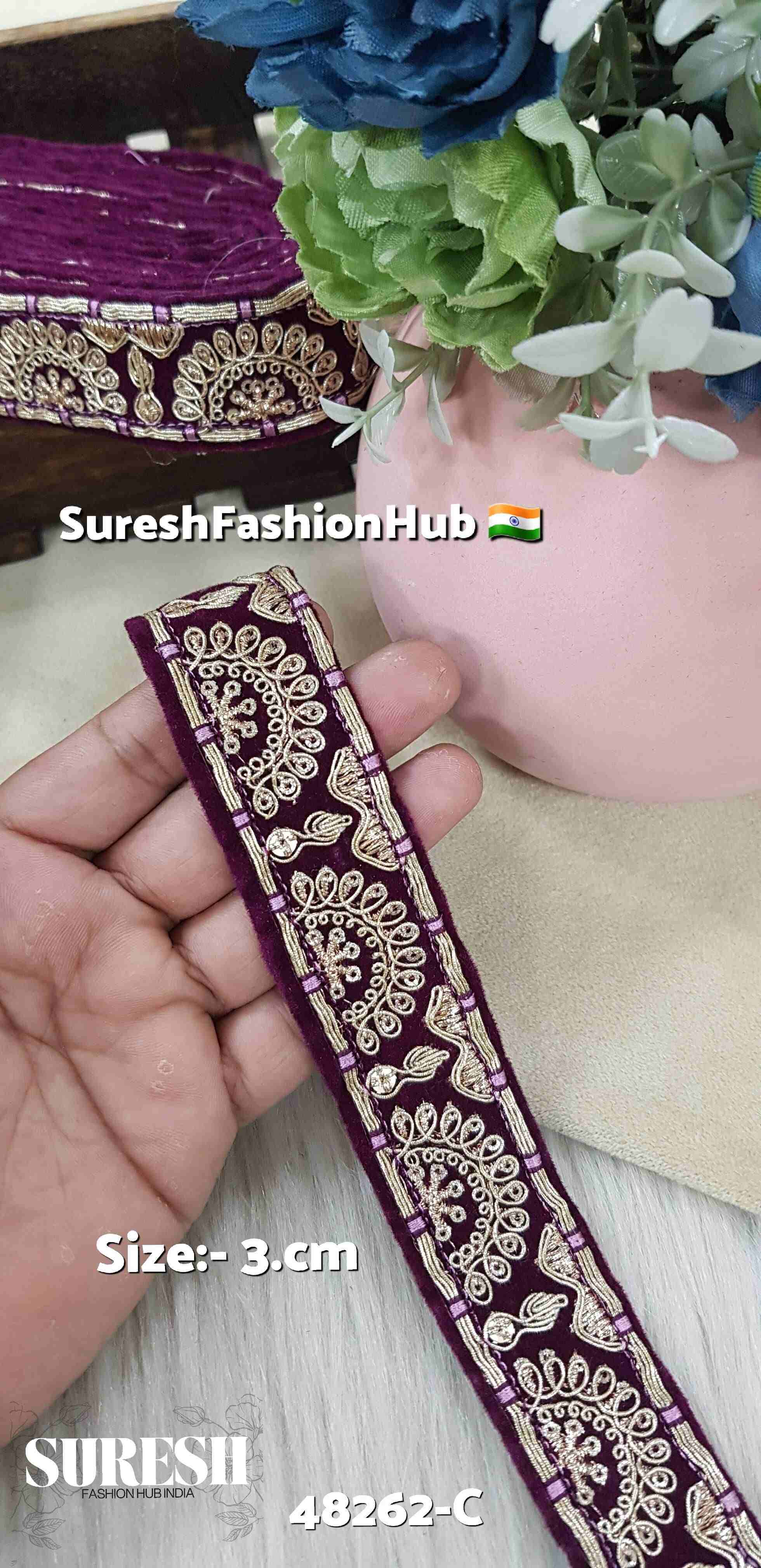 Magenta Embroidery Velvet Lace