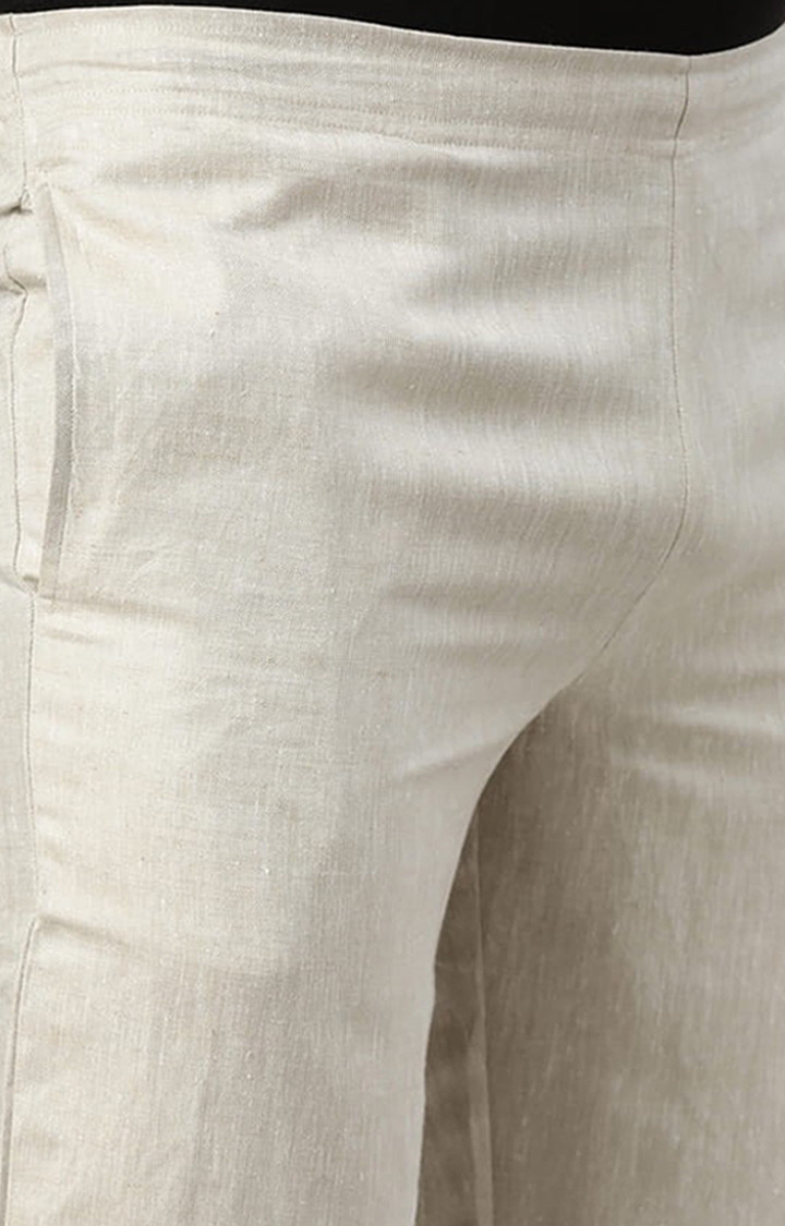 Men's Light Brown Solid Hemp Casual Pant