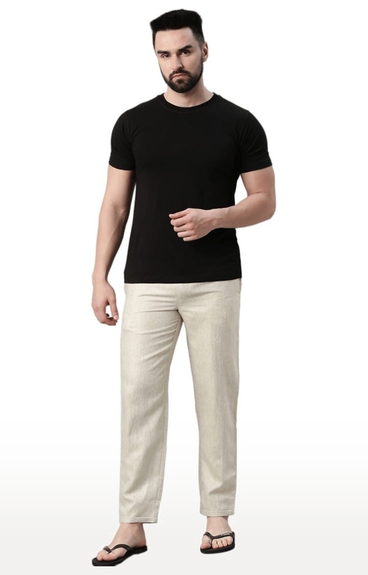Men's Light Brown Solid Hemp Casual Pant