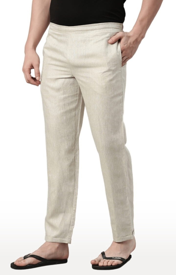 Men's Light Brown Solid Hemp Casual Pant