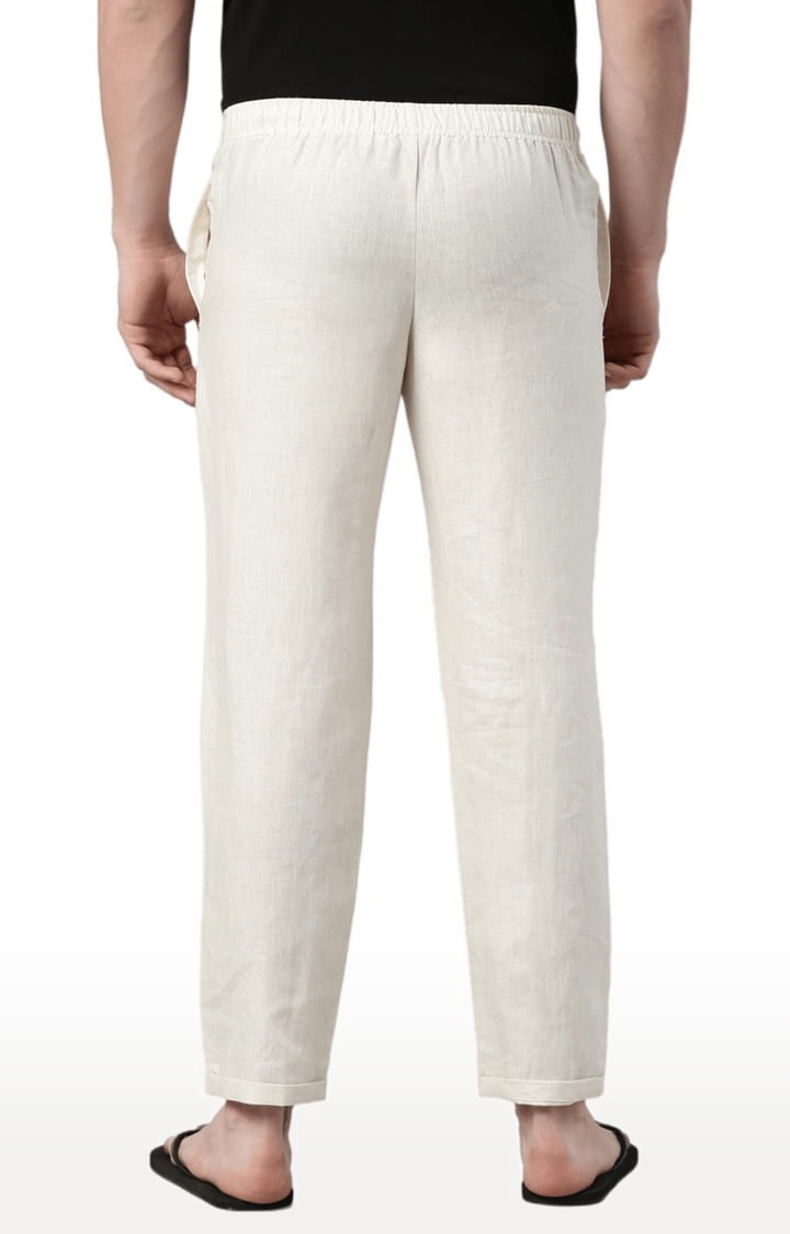 Men's Off White Solid Hemp Casual Pant