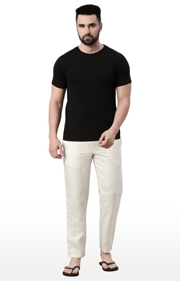 Ecentric | Men's Off White Solid Hemp Casual Pant 1
