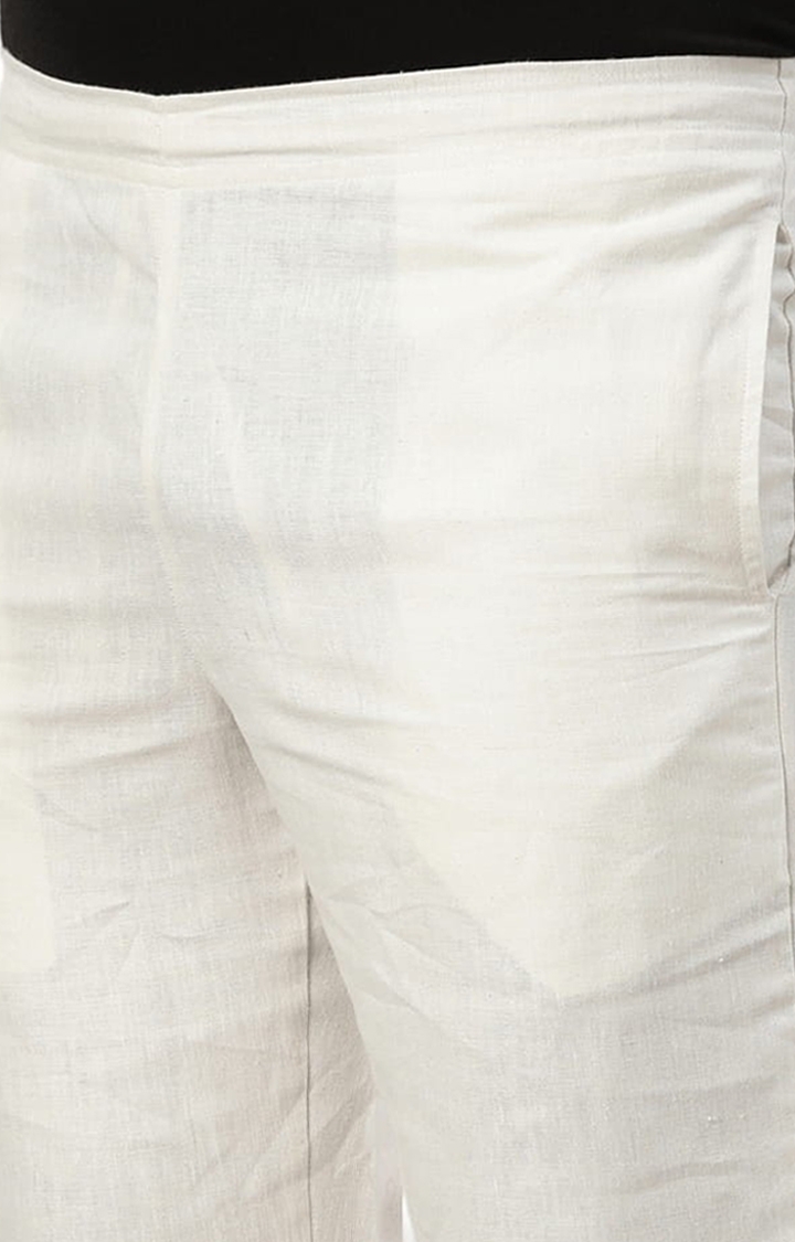 Men's Off White Solid Hemp Casual Pant